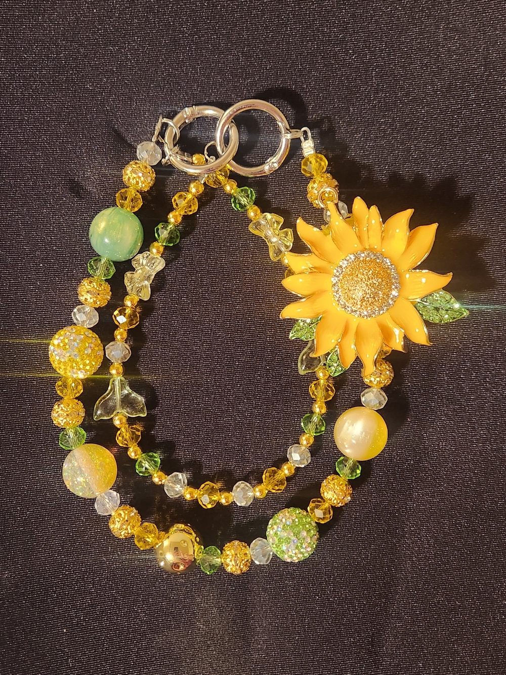 Bejeweled Yellow Sunflower Beaded Purse / Phone Charm - Women Jewelry
